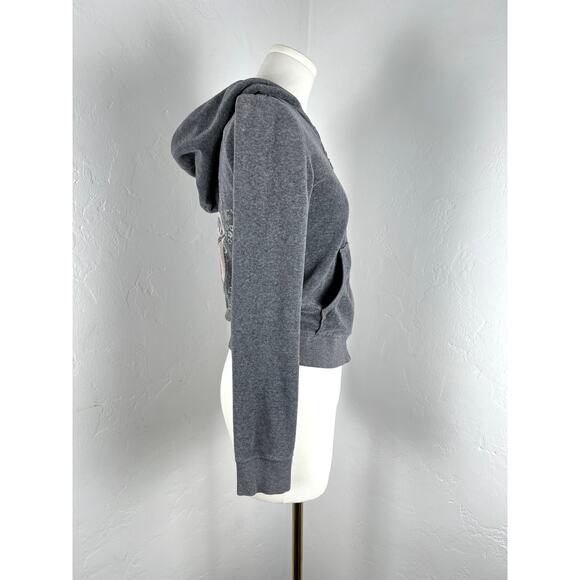 JUICY COUTURE Velour Grey Zip-up Hoodie w/ Sparkle JC logo on back (W: Sml) - Picture 9 of 16